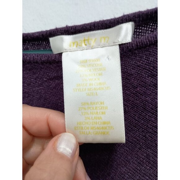 Matty M Womens Tunic Sweater Size Large Dark Purple Side Tail Hem Long Sleeve - Picture 4 of 6